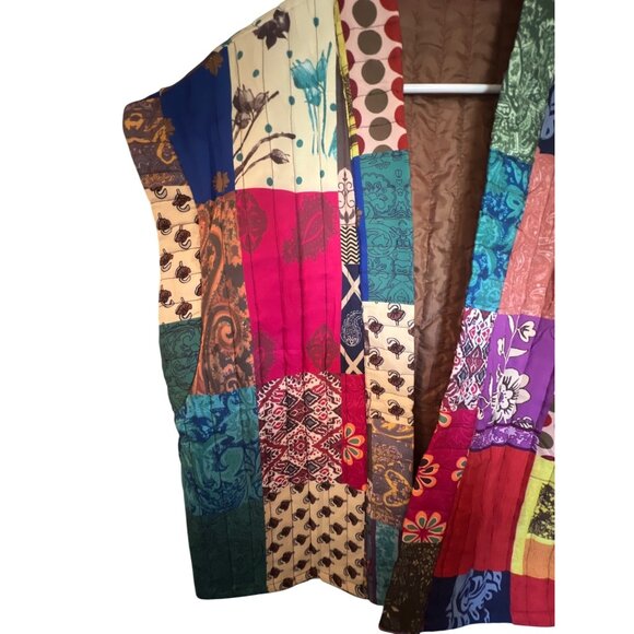 Patchwork Quilted Vest Multi-Color Sleeveless Womens Large 100% Polyester Large - Picture 2 of 4